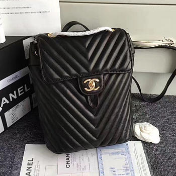 Chanel Chevron Lambskin Backpack Black Gold Hardware