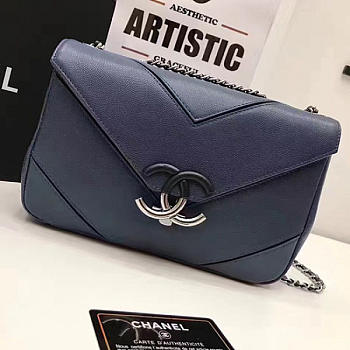 chanel calfskin chevron flap bag blue CohotBag a93774 vs06701