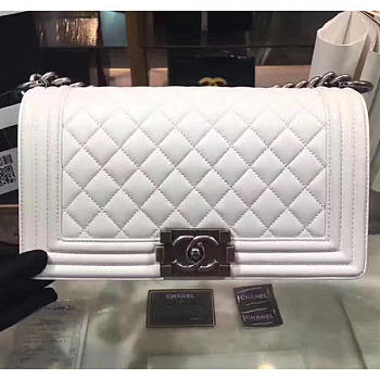Chanel Quilted Lambskin Medium Boy Bag White- A67086 - 25x14.5x8