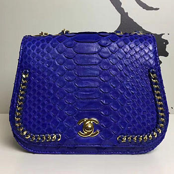 chanel snake embossed flap shoulder bag blue CohotBag a98774 vs07583