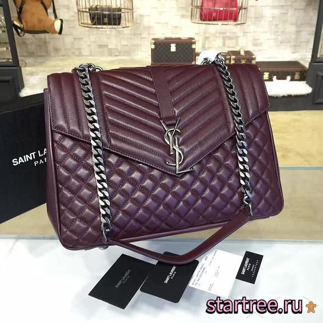 YSL| Envelop Satchel Large Wine Red - 36cm x 26cm x 13cm - 1