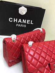 Chanel Lambskin Leather Flap Bag Gold/Silver Red 30cm - 6