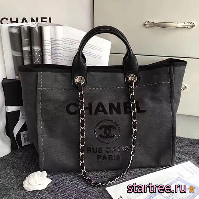 Chanel Canvas And Sequins Shopping Bag Black- A66941 - 38cm - 1