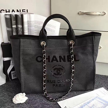 Chanel Canvas And Sequins Shopping Bag Black- A66941 - 38cm