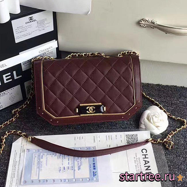 Chanel Lambskin And Calfskin Flap Bag Burgundy- A91836 - 21x12.5x7cm - 1