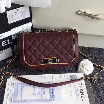 Chanel Lambskin And Calfskin Flap Bag Burgundy- A91836 - 21x12.5x7cm