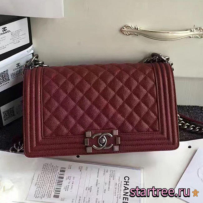 Chanel Quilted Caviar Medium Boy Bag Burgundy - 1