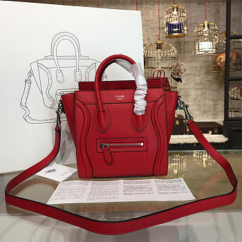 Celine Leather Nano Luggage Small Red - 19.5cm x 9.5cm x 22cm