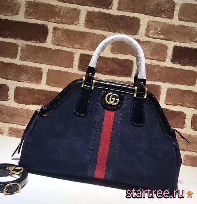 gucci re(belle) suede medium top handle bag ‎516459 navy bluee CohotBag 2018 - 1