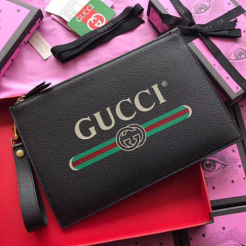 Gucci GG Leather Black Clutch Bag - 30x20x1.5cm