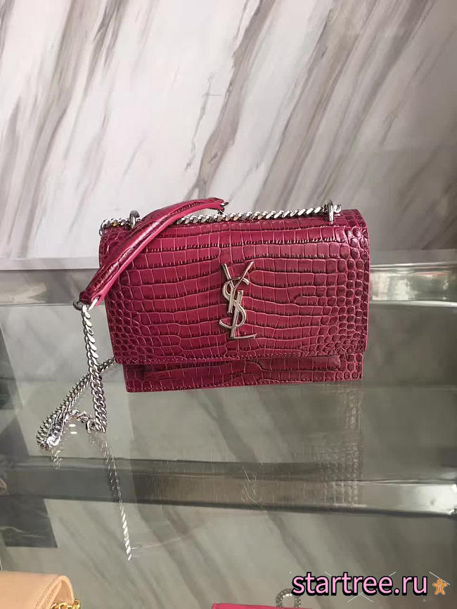 YSL Sunset Chain Wallet In Crocodile Embossed Shiny Leather - 17cm x 13cm x 7cm - 1