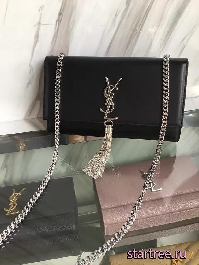 YSL Medium Kate Bag With Leather Tassel silver-  24cm x 14cm x 4.5cm - 1