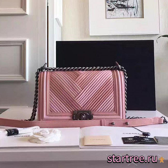 Chanel Medium Chevron Lambskin Quilted Boy Bag Pink A13044 - 1