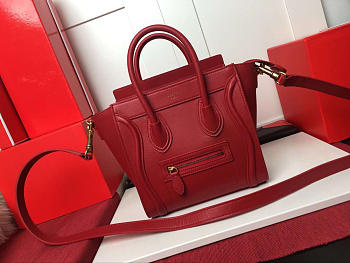 Celine Nano Luggage Shoulder Bag In Red Smooth Calfskin - 20cm x 20cm x 10cm 