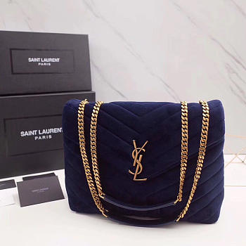 ysl loulou monogram quilted velvet shoulder bag m blue CohotBag 4816