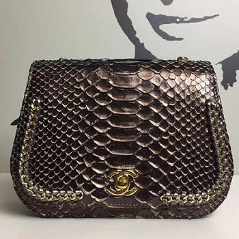 chanel snake embossed flap shoulder bag gold CohotBag a98774 vs00548