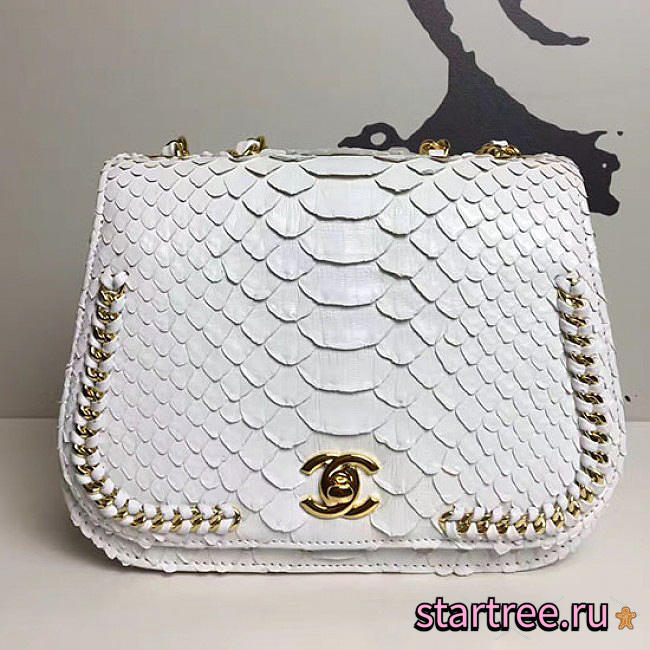 Chanel Snake Embossed Flap Shoulder Bag White- A98774 - 15.5x20x8cm - 1