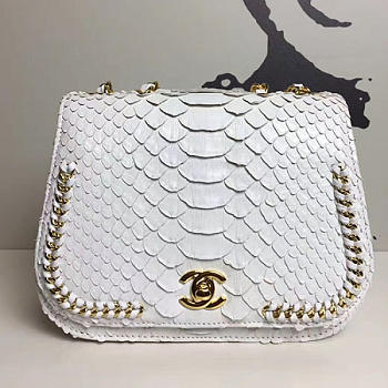 Chanel Snake Embossed Flap Shoulder Bag White- A98774 - 15.5x20x8cm