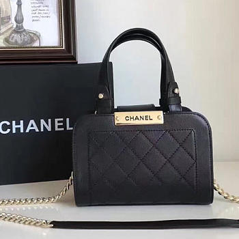chanel small label click leather shopping bag black CohotBag a93731 vs02581