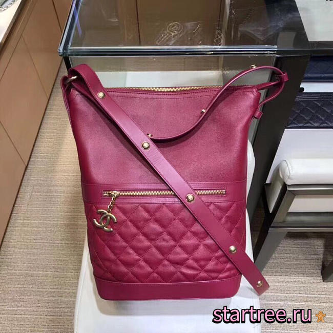 Chanel hippie shoulder bucket bag wine red - 1