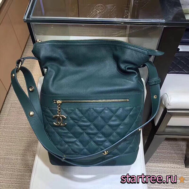 Chanel hippie shoulder bucket bag green CohotBag  - 1