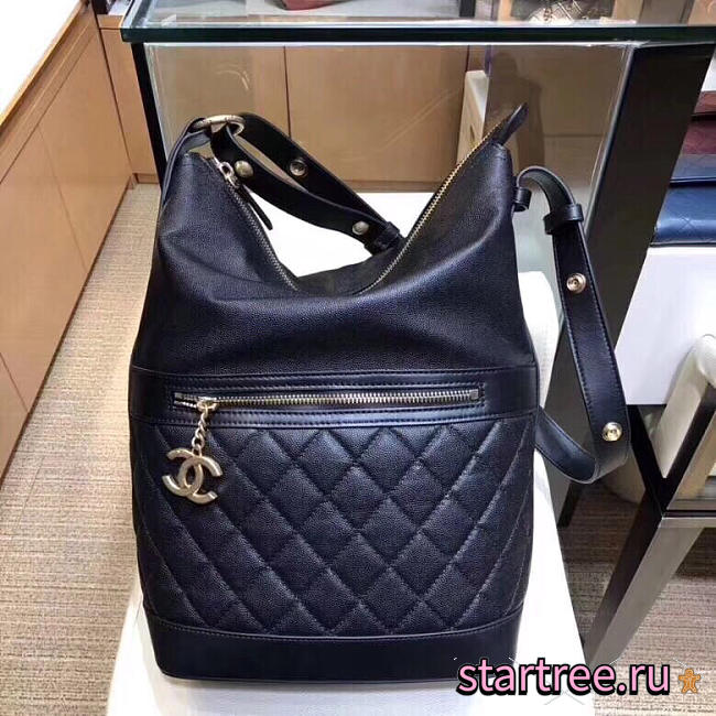 Chanel hippie shoulder bucket bag black CohotBag  - 1