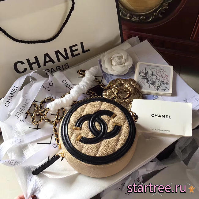 chanel cc filigree grained round clutch with chain bag beige CohotBag  - 1