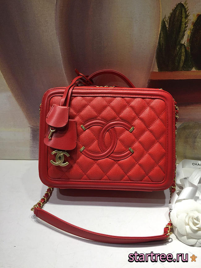 chanel caviar quilted small cc filigree vanity case red CohotBag 93343 - 1