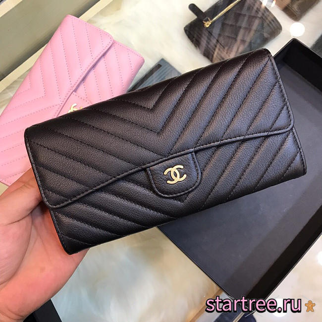 Chanel Long Imported Deer Grain Leather V-Grain Road Wallet A80758- 10.5x19xcm - 1