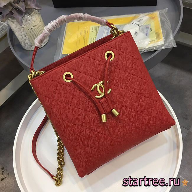 Chanel's latest drawstring bucket bag big red - 1