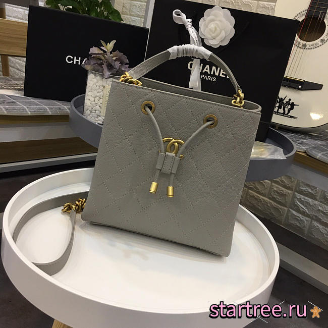 Chanel latest drawstring bucket bag grey - 1