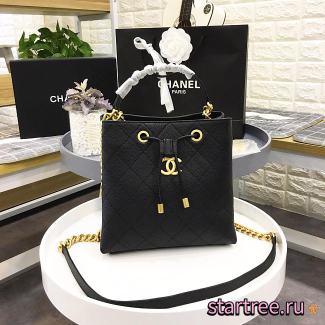 Chanel new drawstring bucket bag black - 1