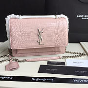 YSL Small Crocodile Sunset Silver chain front flap handbag pink - 1