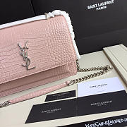 YSL Small Crocodile Sunset Silver chain front flap handbag pink - 3