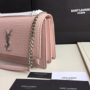 YSL Small Crocodile Sunset Silver chain front flap handbag pink - 6
