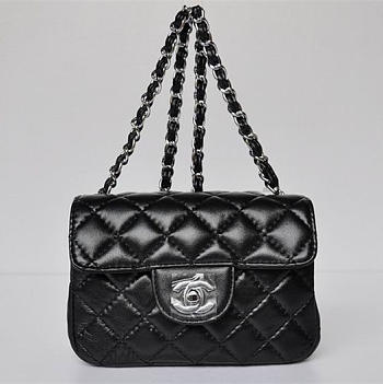 Chanel Lambskin Leather Flap Bag With Silver Hardware Black -  17.5x12.5x7cm