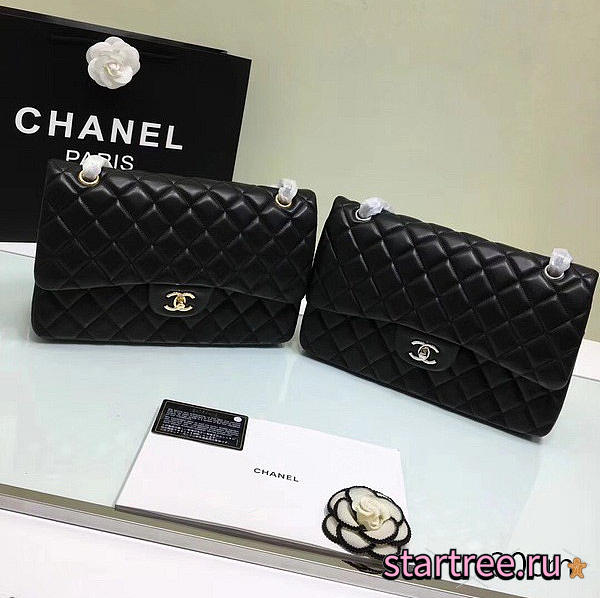 Chanel Lambskin Leather Flap Bag With Gold/Silver Hardware Black 30cm - 1