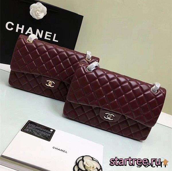 Chanel Lambskin Leather Flap Bag Wine Red Gold/Silver 30cm - 1