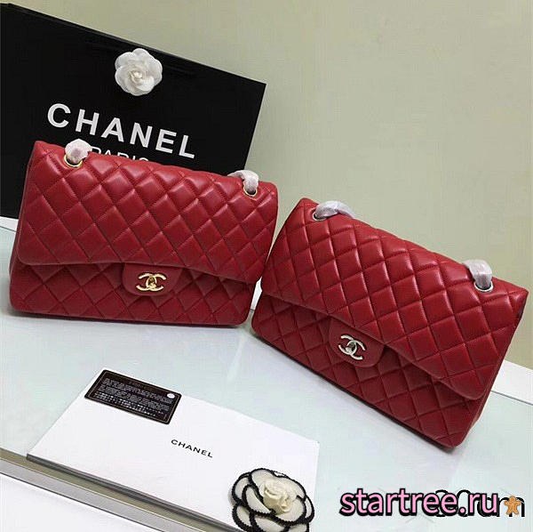 Chanel Lambskin Leather Flap Bag Gold/Silver Red 30cm - 1