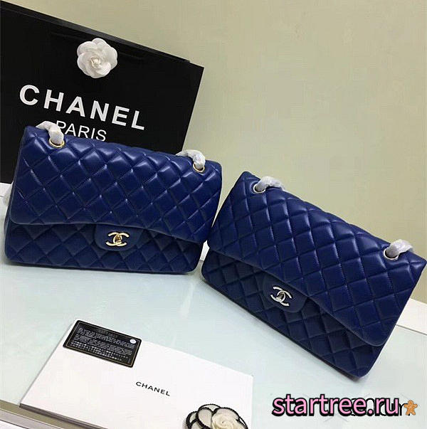 Chanel Lambskin Leather Flap Bag Gold/Silver Blue 30cm - 1