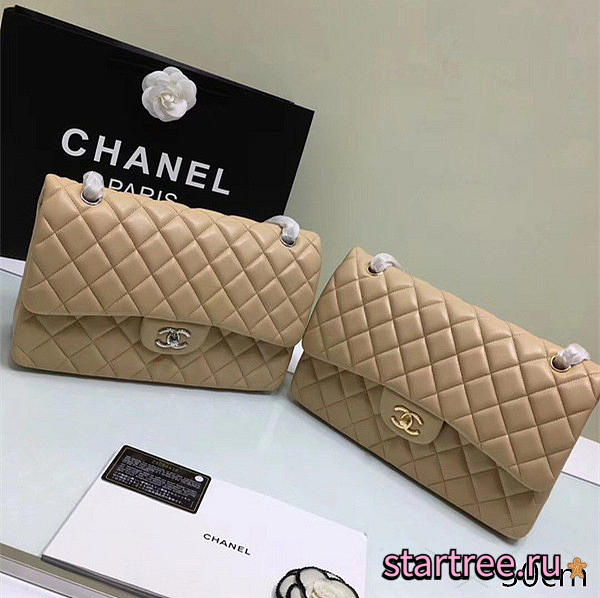 Chanel Lambskin Leather Flap Bag Gold/Silver Beige Large  30cm - 1