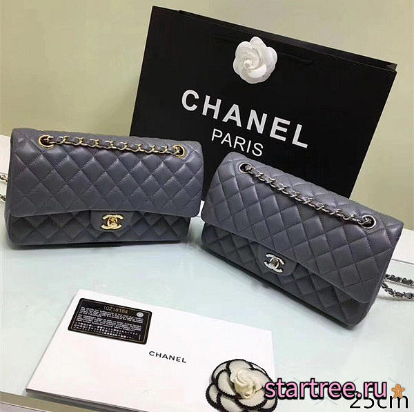 Chanel Lambskin Leather Flap Bag Gold/Silver Grey 25cm - 1