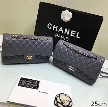 Chanel Lambskin Leather Flap Bag Gold/Silver Grey 25cm