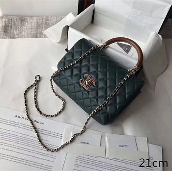 chanel flap bag with top handle dark green CohotBag 