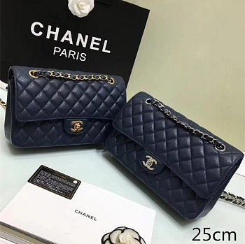 Chanel Calfskin Leather Flap Bag Gold/Silver Royalblue- 25cm
