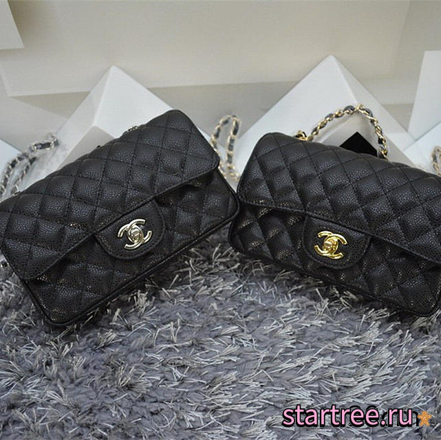 Chanel Caviar Leather Flap Bag With Gold/Silver Hardware Black 20cm - 1