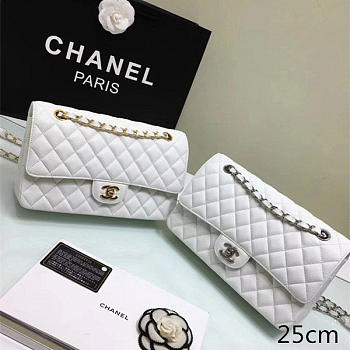 Chanel Calfskin Leather Flap Bag Gold White- 25cm