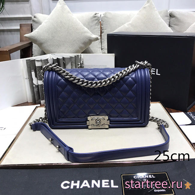 Chanel Sheepskin Classic Diamond Hot Mom Burst Dark Blue Silver Hardware A67086 - 25cm - 1