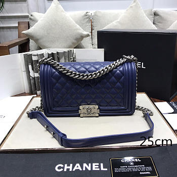Chanel Sheepskin Classic Diamond Hot Mom Burst Dark Blue Silver Hardware A67086 - 25cm