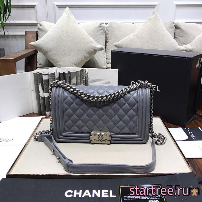 Chanel Sheepskin Classic Diamond Hot Mom Burst Grey Silver Hardware A67086 - 25cm - 1